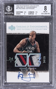 2003-04 UD "Exquisite Collection" Emblems of Endorsement #RJ Richard Jefferson Signed Game Used Patch Card (#14/15) – BGS NM-MT 8/BGS 10